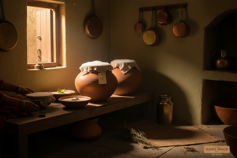 Cooling with Cow and Preparing Curd